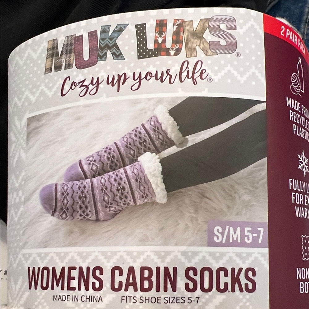 Muk Luks Women's Purple and White Cabin Socks